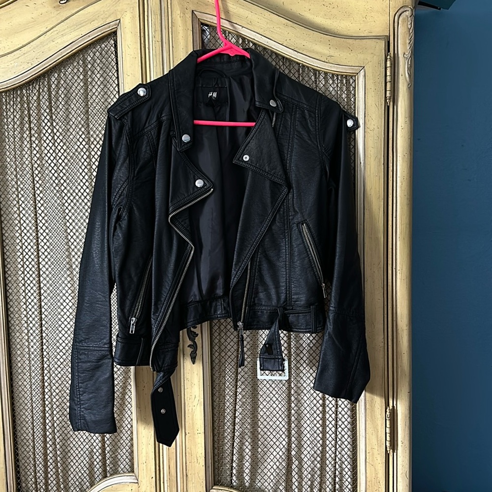 Black leather jacket, , Great condition black H&M size 6 jacket
